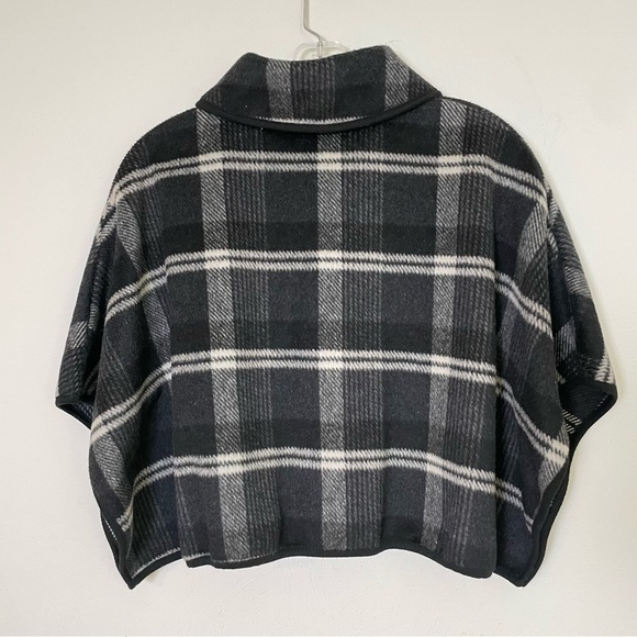 Wool blend plaid tartan checkered cropped poncho shawl jacket topper S - Picture 9 of 17